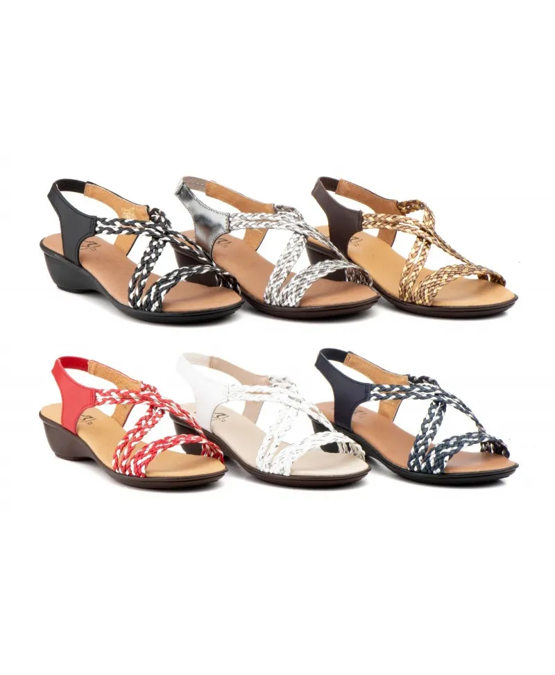 Sandalias Mujer Piel Trenzado Elástico