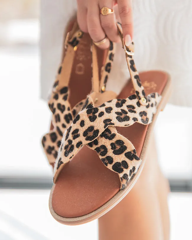 SANDALIAS PLANAS DE CUERO DE LEOPARDO PARA MUJER  MJNP86