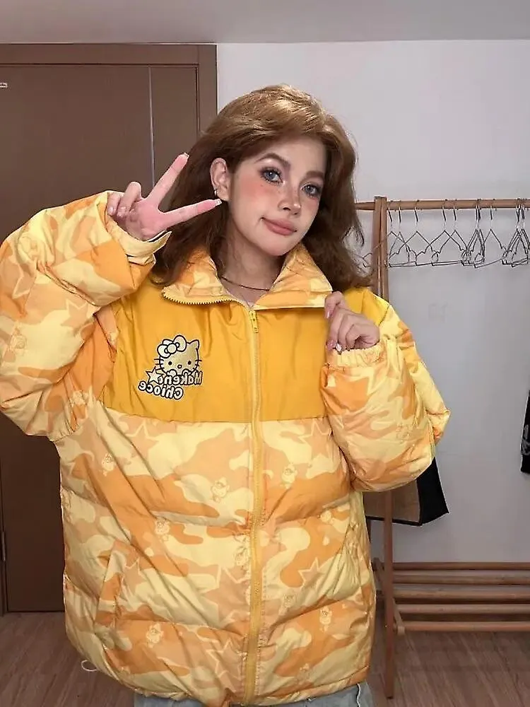 Sanrio Anime Kawaii Hello Kitty American Suelto Otoño Invierno Camuflaje Con Cremallera De Colores Bloqueados Chaqueta Pareja Ro