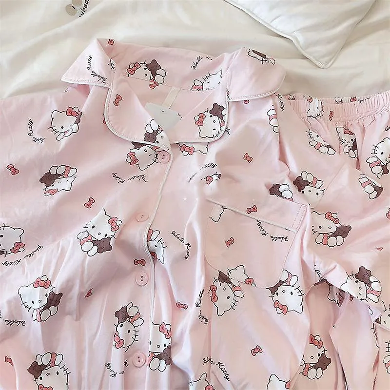 Sanrios Hello Kitty Pochacco Dibujos Animados Kawaii Mujer Pijama De Primavera Y Verano Pantalones De Manga Larga Traje De Estud