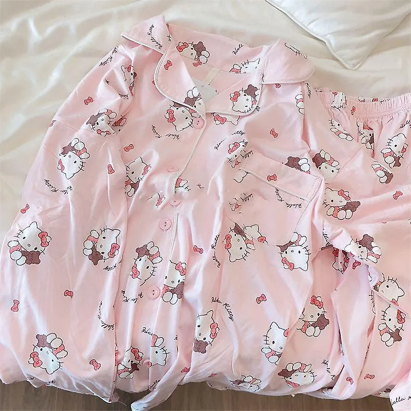 Sanrios Hello Kitty Pochacco Dibujos Animados Kawaii Mujer Pijama De Primavera Y Verano Pantalones De Manga Larga Traje De Estud