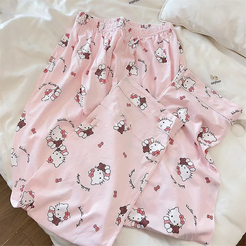 Sanrios Hello Kitty Pochacco Dibujos Animados Kawaii Mujer Pijama De Primavera Y Verano Pantalones De Manga Larga Traje De Estud