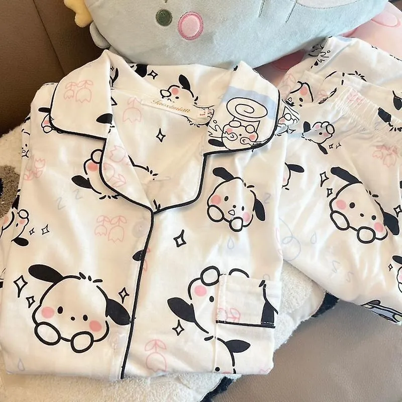 Sanrios Hello Kitty Pochacco Dibujos Animados Kawaii Mujer Pijama De Primavera Y Verano Pantalones De Manga Larga Traje De Estud