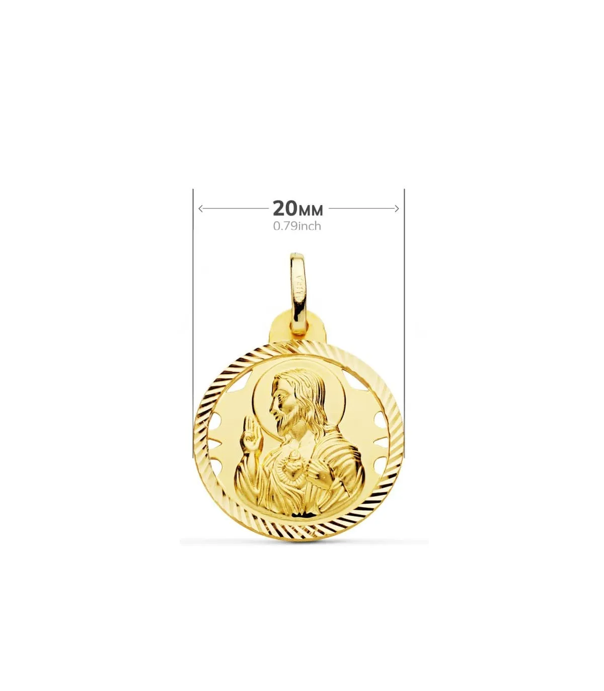 Scapulaire Vierge du Mont Carmel et Sacré Coeur Or 18 K 20mm Ajourée