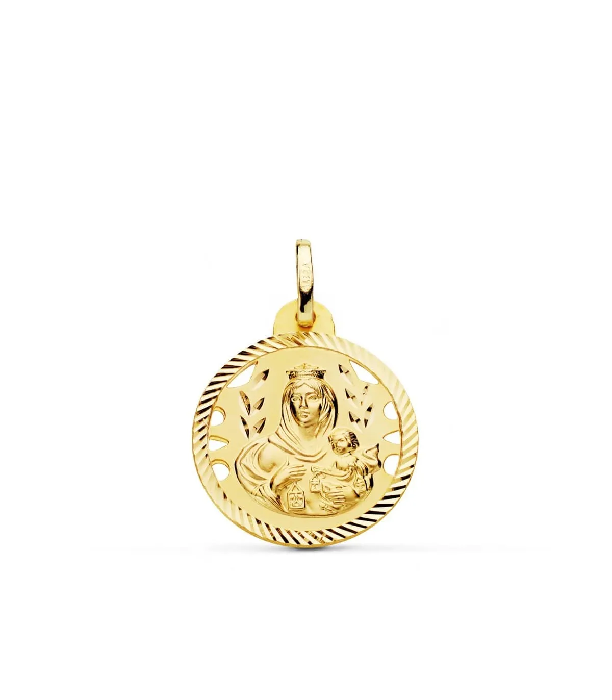 Scapulaire Vierge du Mont Carmel et Sacré Coeur Or 18 K 20mm Ajourée
