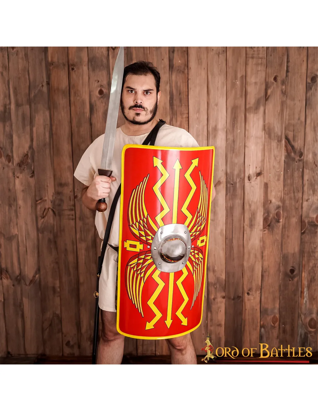 Scutum Romano decorativo con Umbo de acero (54,5 cm.)