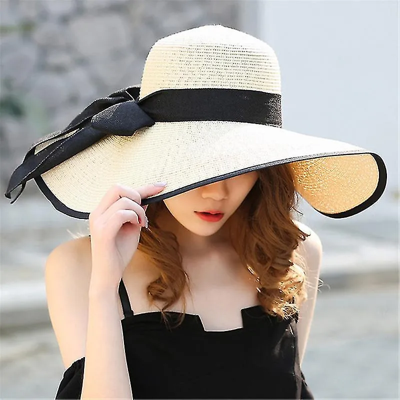 Sombrero de paja de sol para mujer Sombrero de verano de ala ancha Sombreros de playa plegables enrollables y flexibles para muj