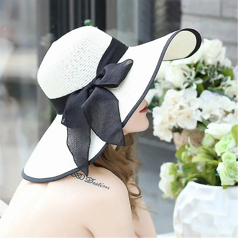 Sombrero de paja de sol para mujer Sombrero de verano de ala ancha Sombreros de playa plegables enrollables y flexibles para muj