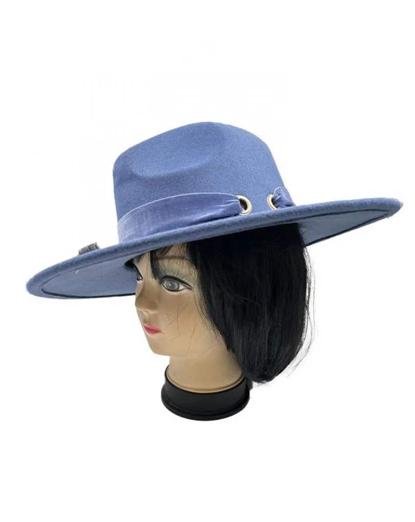 SOMBREROS MUJER AZULES DISEÑO FEDORA DE ALA ANCHA