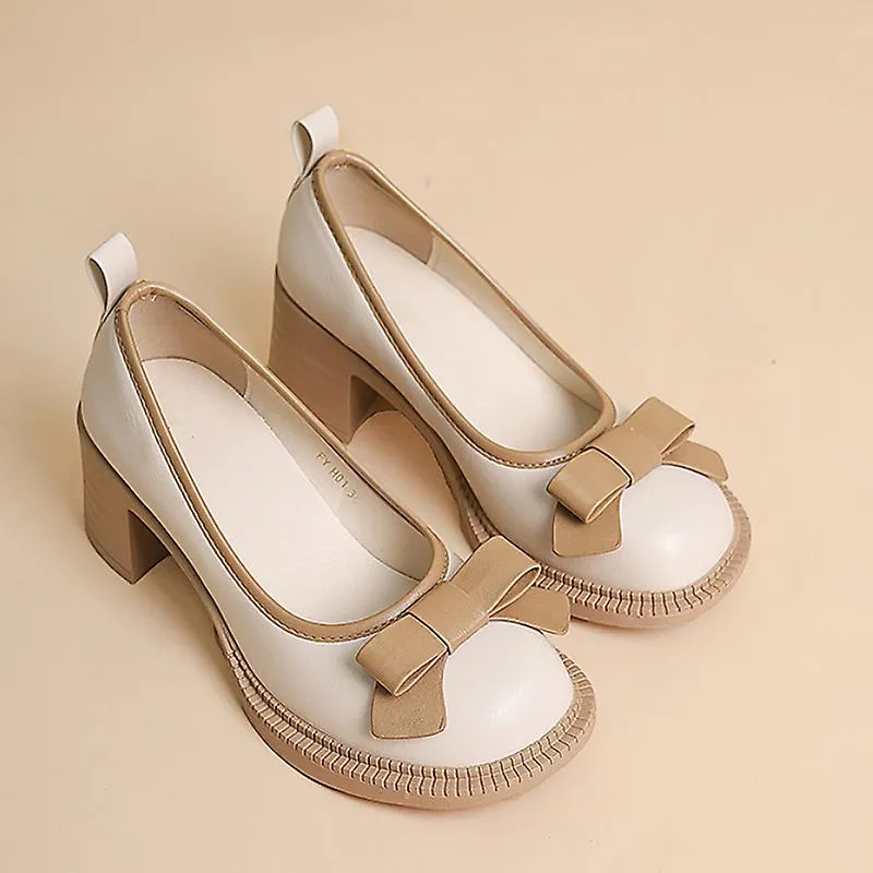 Sweet Bow High Heels Mujer Otoño Moda Elegante Mary Jane Zapatos Outdoor Walking Locasiners Party