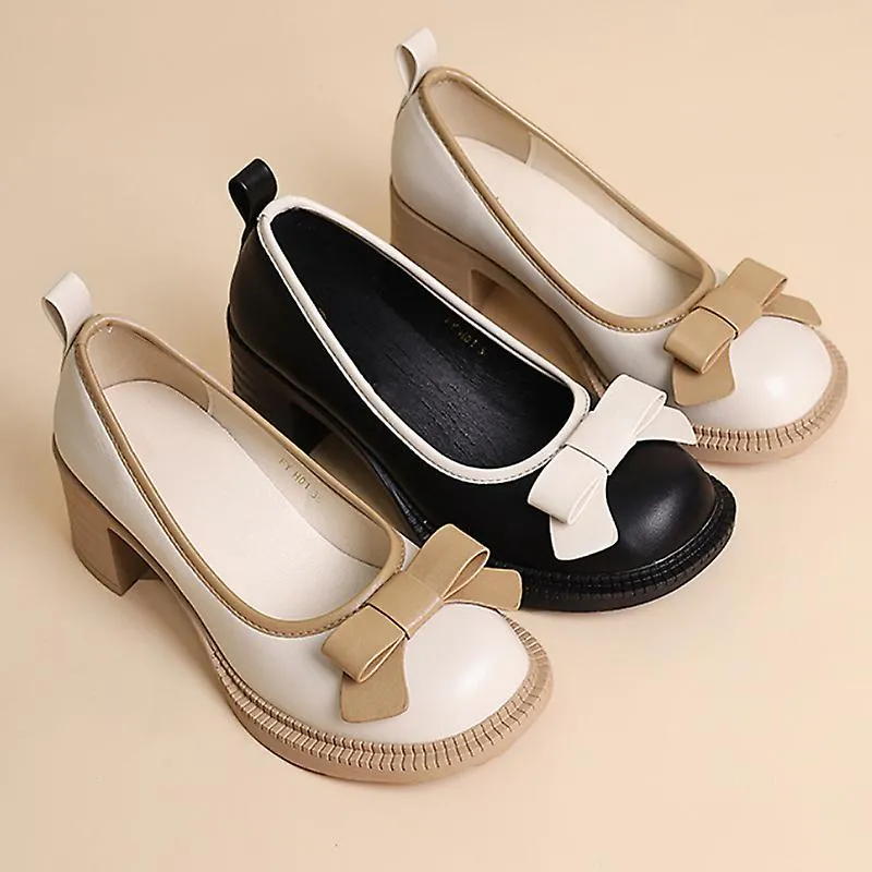 Sweet Bow High Heels Mujer Otoño Moda Elegante Mary Jane Zapatos Outdoor Walking Locasiners Party