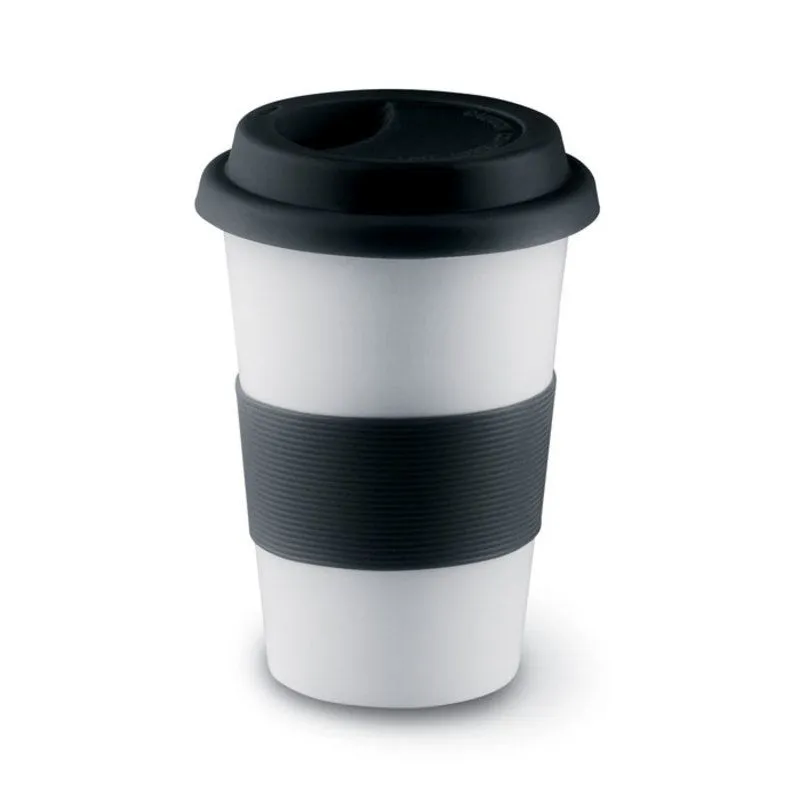 Taza de cerámica personalizada con tapa silicona 400 ml