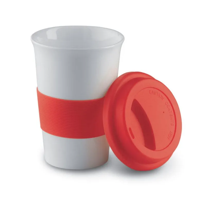 Taza de cerámica personalizada con tapa silicona 400 ml