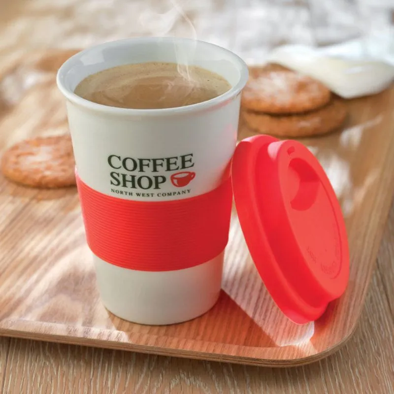 Taza de cerámica personalizada con tapa silicona 400 ml