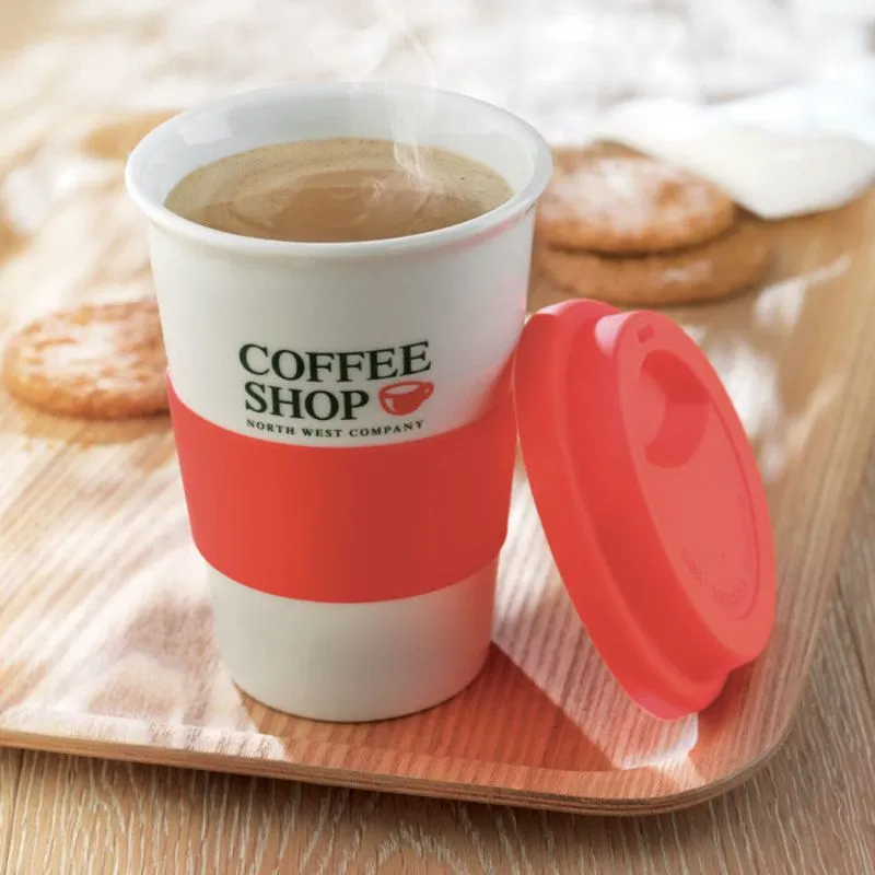 Taza de cerámica personalizada con tapa silicona 400 ml