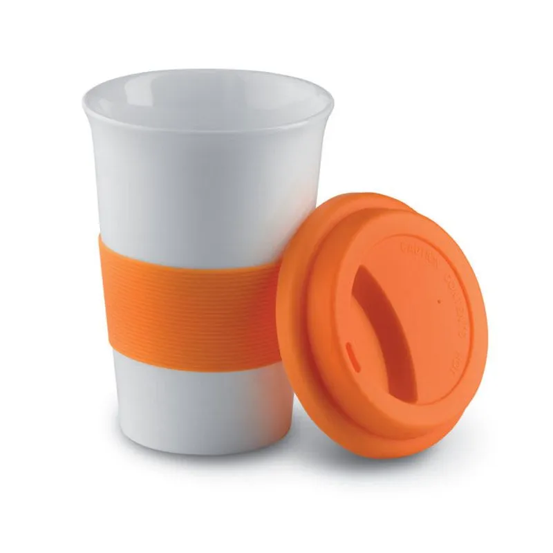 Taza de cerámica personalizada con tapa silicona 400 ml