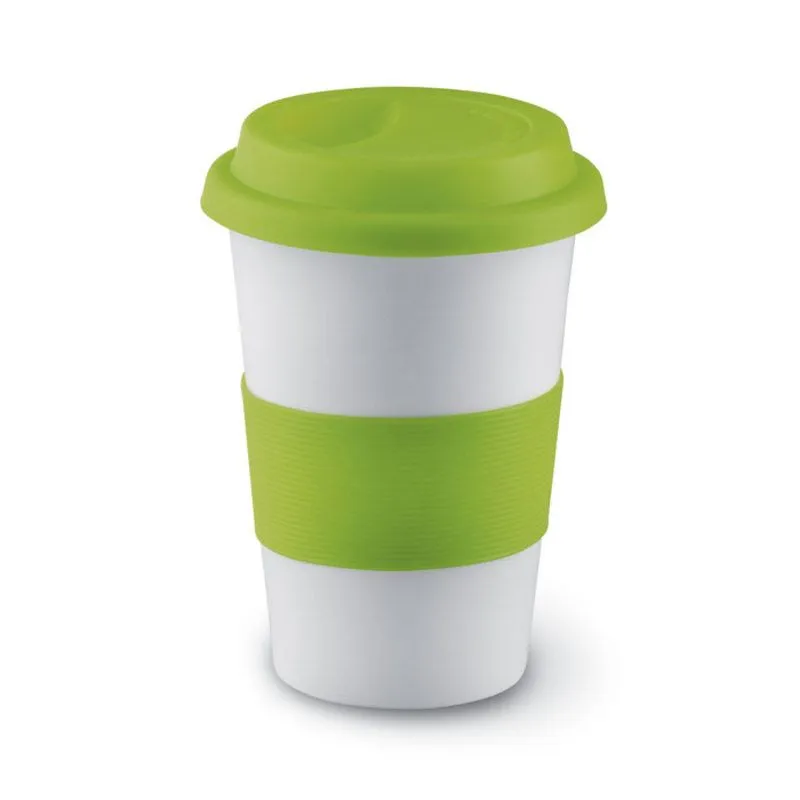 Taza de cerámica personalizada con tapa silicona 400 ml