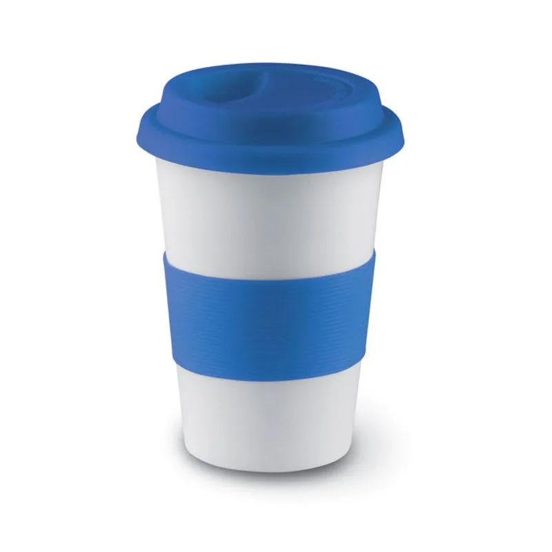 Taza de cerámica personalizada con tapa silicona 400 ml
