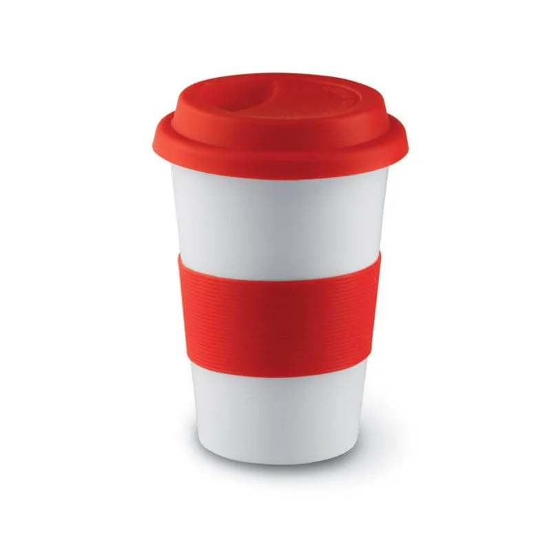 Taza de cerámica personalizada con tapa silicona 400 ml