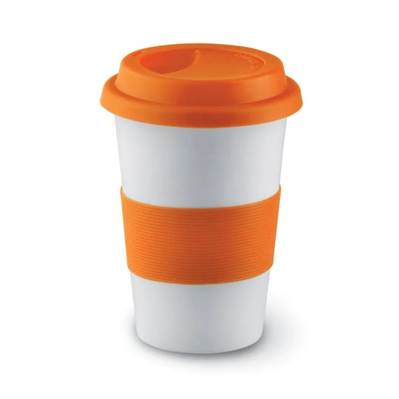 Taza de cerámica personalizada con tapa silicona 400 ml