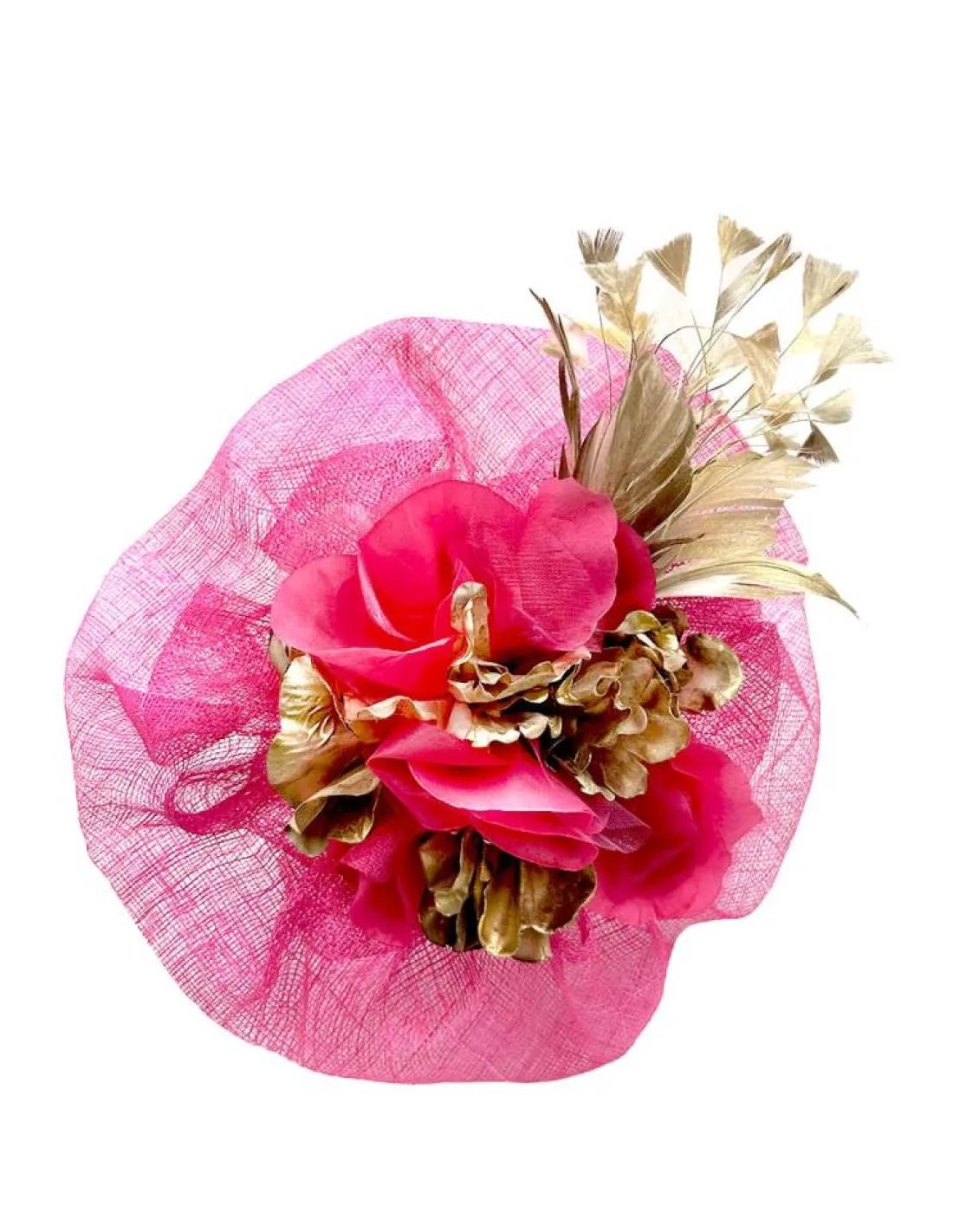 TOCADOS FUCSIAS Y DORADOS MUY BONITOS PARA BODAS Y EVENTOS
