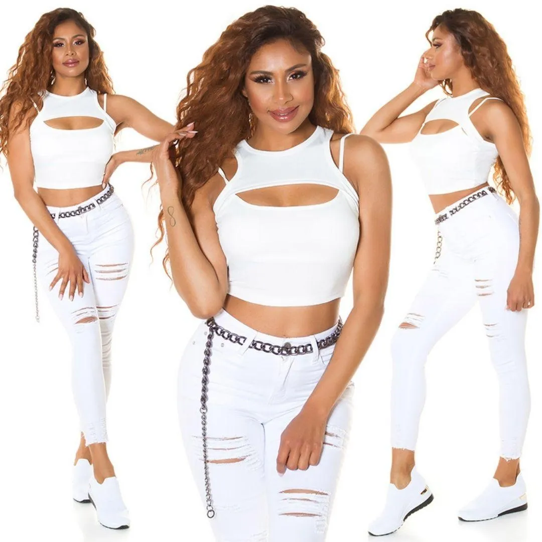 Top corto con aberturas Blanco
