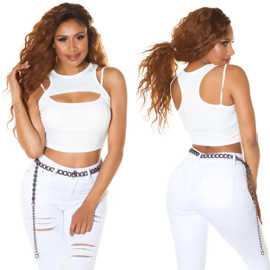 Top corto con aberturas Blanco