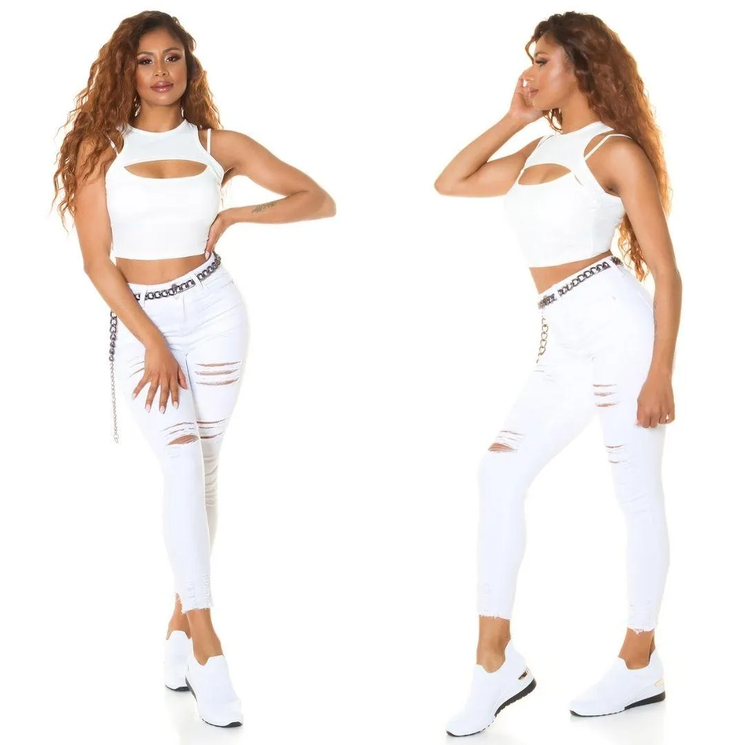 Top corto con aberturas Blanco
