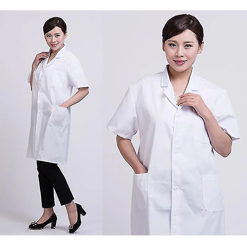 Verano Unisex Blanco Bata de Laboratorio Bolsillos de Manga Corta Uniforme De Trabajo Usar Médico Ropa de Enfermera