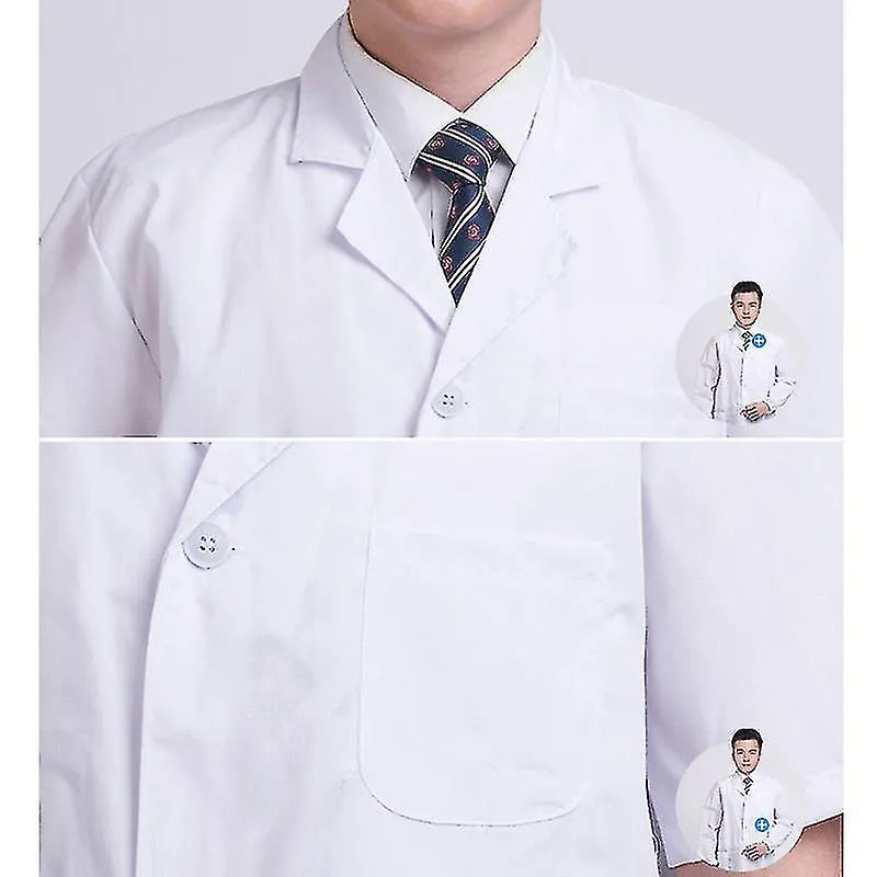 Verano Unisex Blanco Bata de Laboratorio Bolsillos de Manga Corta Uniforme De Trabajo Usar Médico Ropa de Enfermera