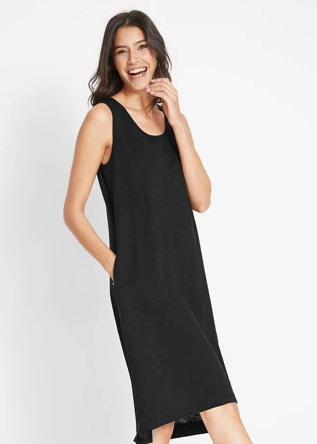 Vestido de algodón de estilo túnica Negro