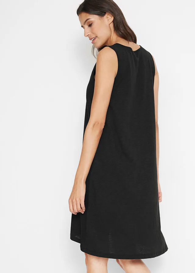 Vestido de algodón de estilo túnica Negro