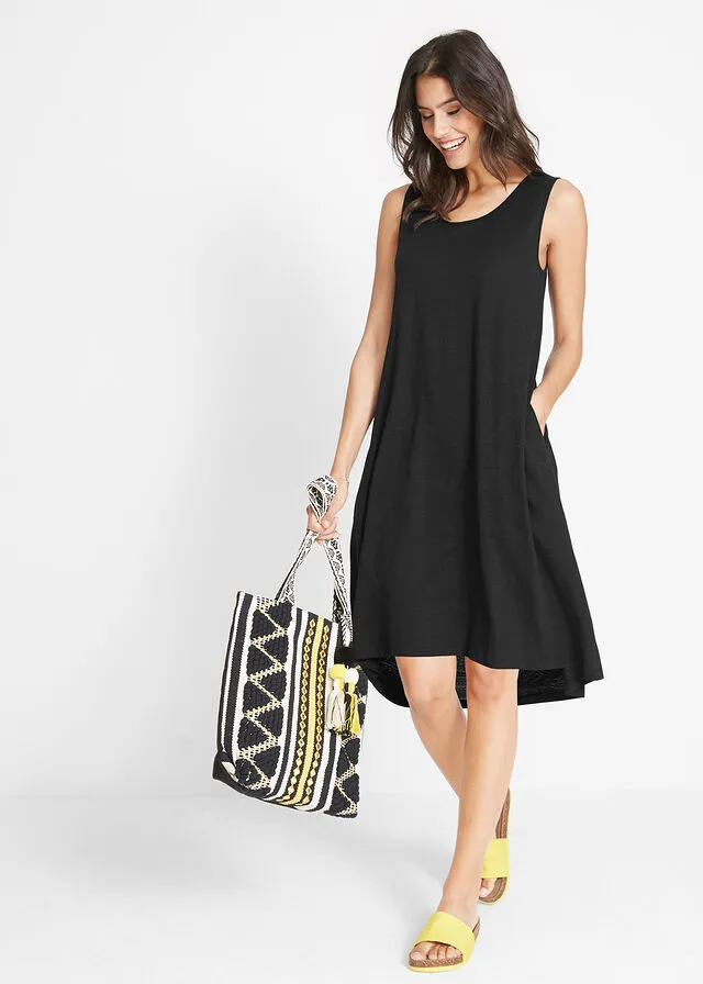 Vestido de algodón de estilo túnica Negro