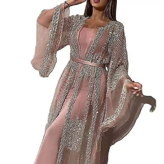 Vestido de fiesta de las mujeres Vestido de lentejuelas Vestido de swing Vestido largo Maxi Vestido negro rosa de manga larga le