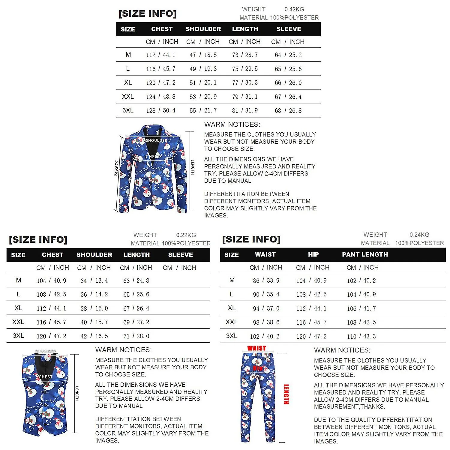 Vestido de Navidad Muñeco de nieve Otoño Invierno Casual 3d Print Traje Chaleco Pantalones Set 3 piezas