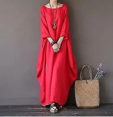 Vestido de verano para mujeres manga larga vestido largo de algodón de algodón vestido largo para casual