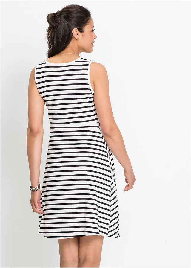 VESTIDO PREMAMá DE PUNTO CON DISEñO DE RAYAS NEGROBLANCO DE RAYAS