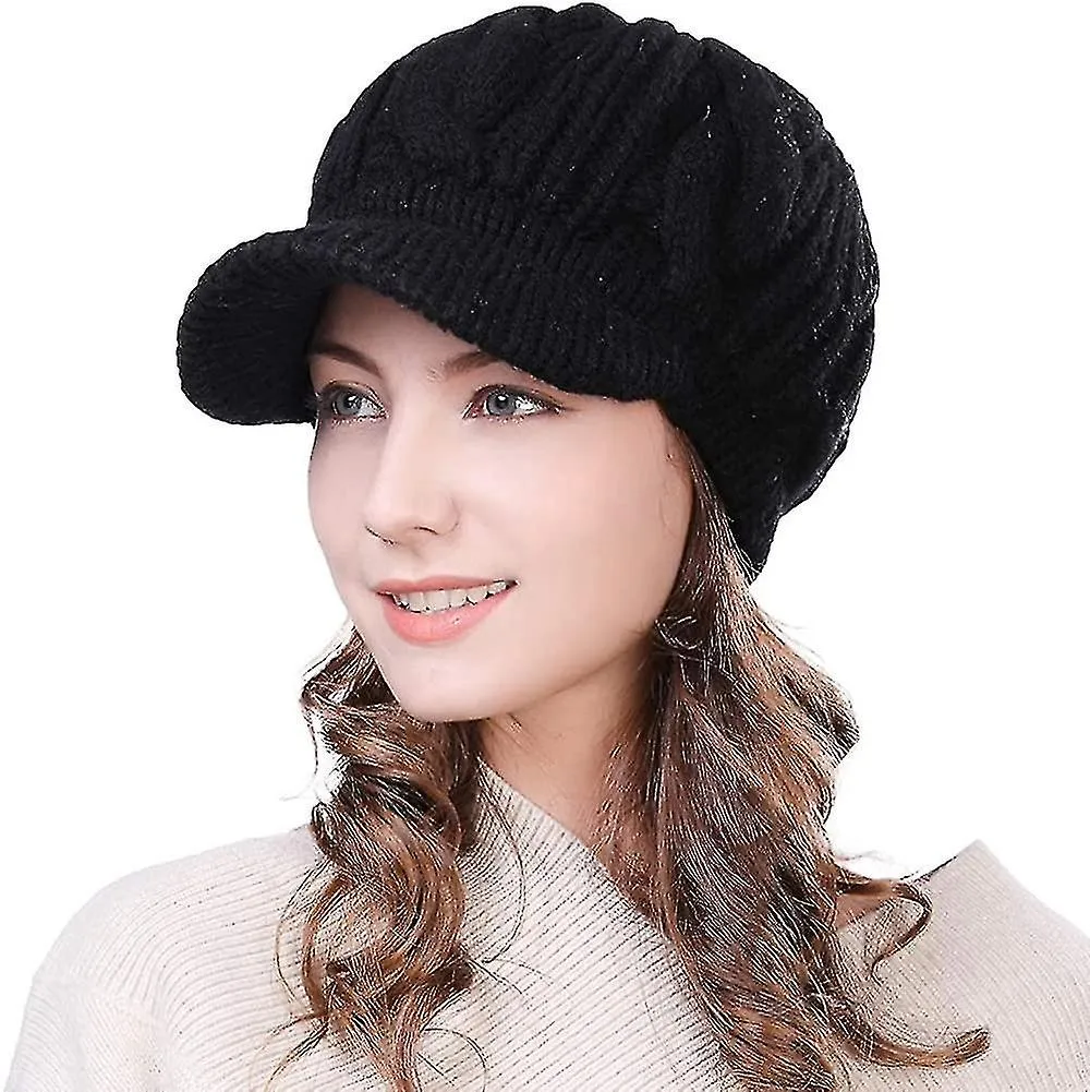 Visor de punto 100% lana para mujer Gorro De gorro Newsboy Clima frío Sombrero cálido de invierno