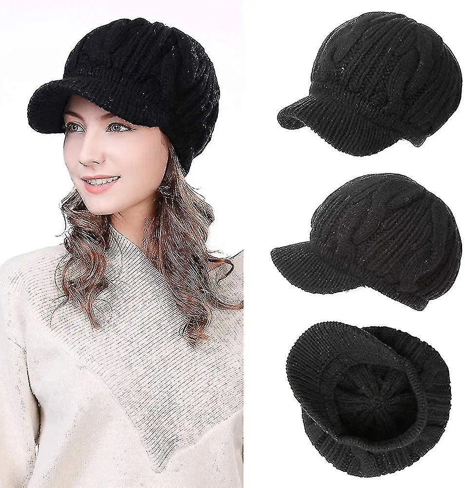 Visor de punto 100% lana para mujer Gorro De gorro Newsboy Clima frío Sombrero cálido de invierno