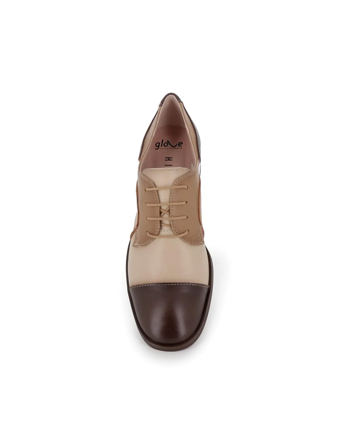 Zapato cordones tacón bajo piel beige mujer Hispanitas