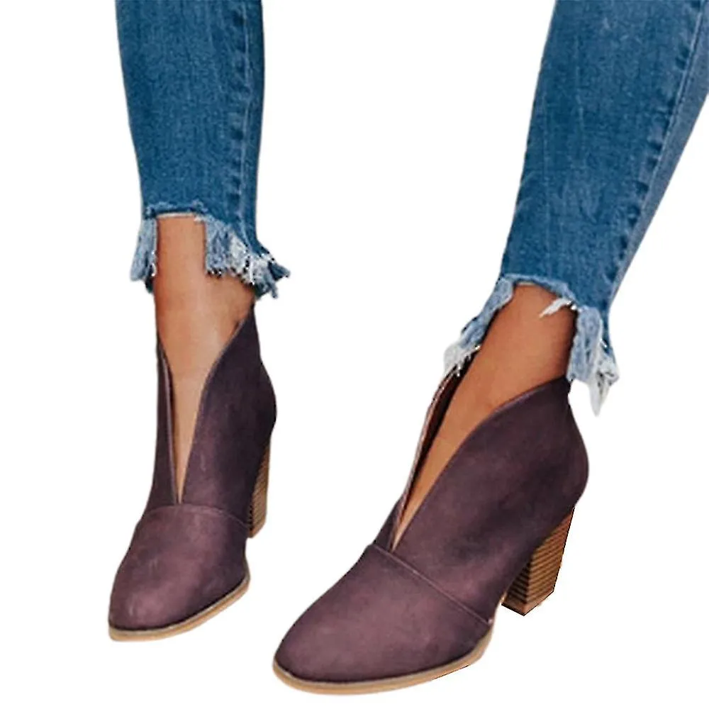 Zapatos de otoño invierno para mujer botines recortados gruesos bloque talón deslizante en botines