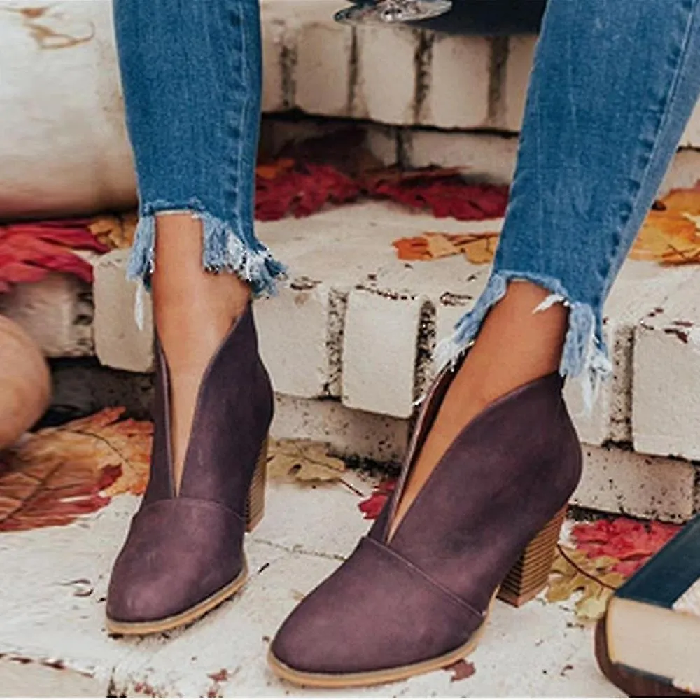 Zapatos de otoño invierno para mujer botines recortados gruesos bloque talón deslizante en botines