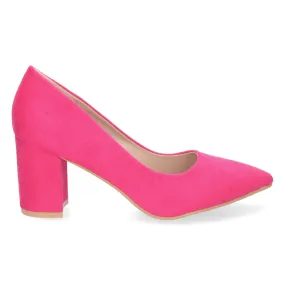 Zapatos de tacon comodo estilo salon y punta fina mujer fucsia