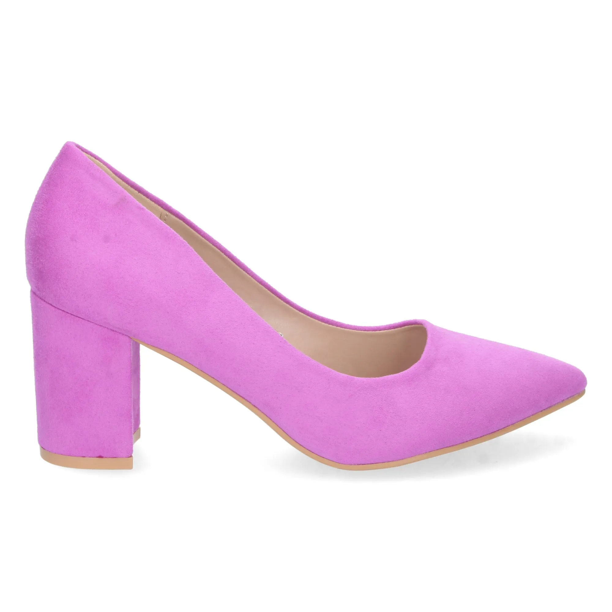 Zapatos de tacon comodo estilo salon y punta fina mujer lila