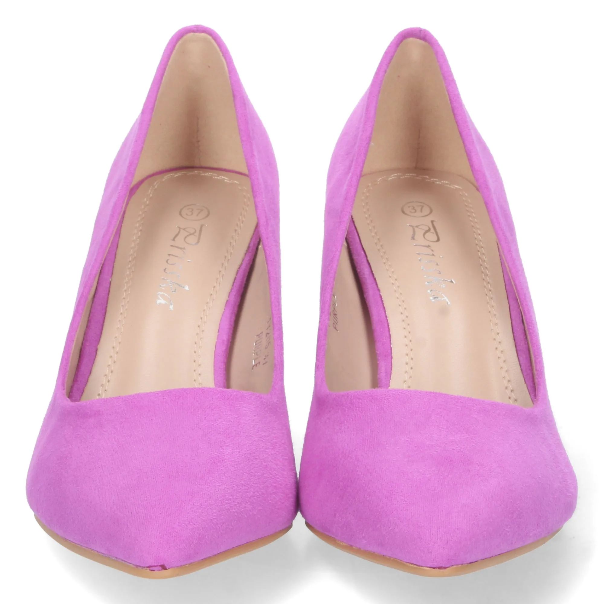 Zapatos de tacon comodo estilo salon y punta fina mujer lila