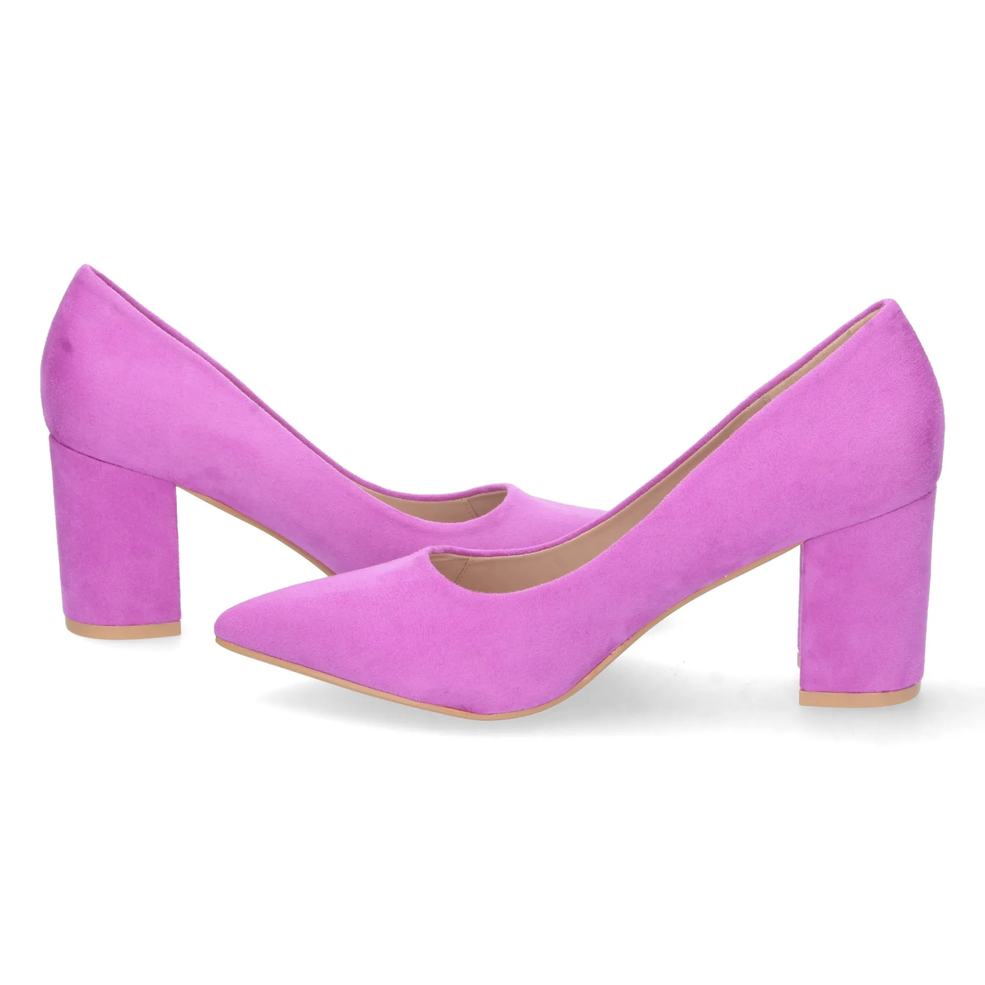 Zapatos de tacon comodo estilo salon y punta fina mujer lila