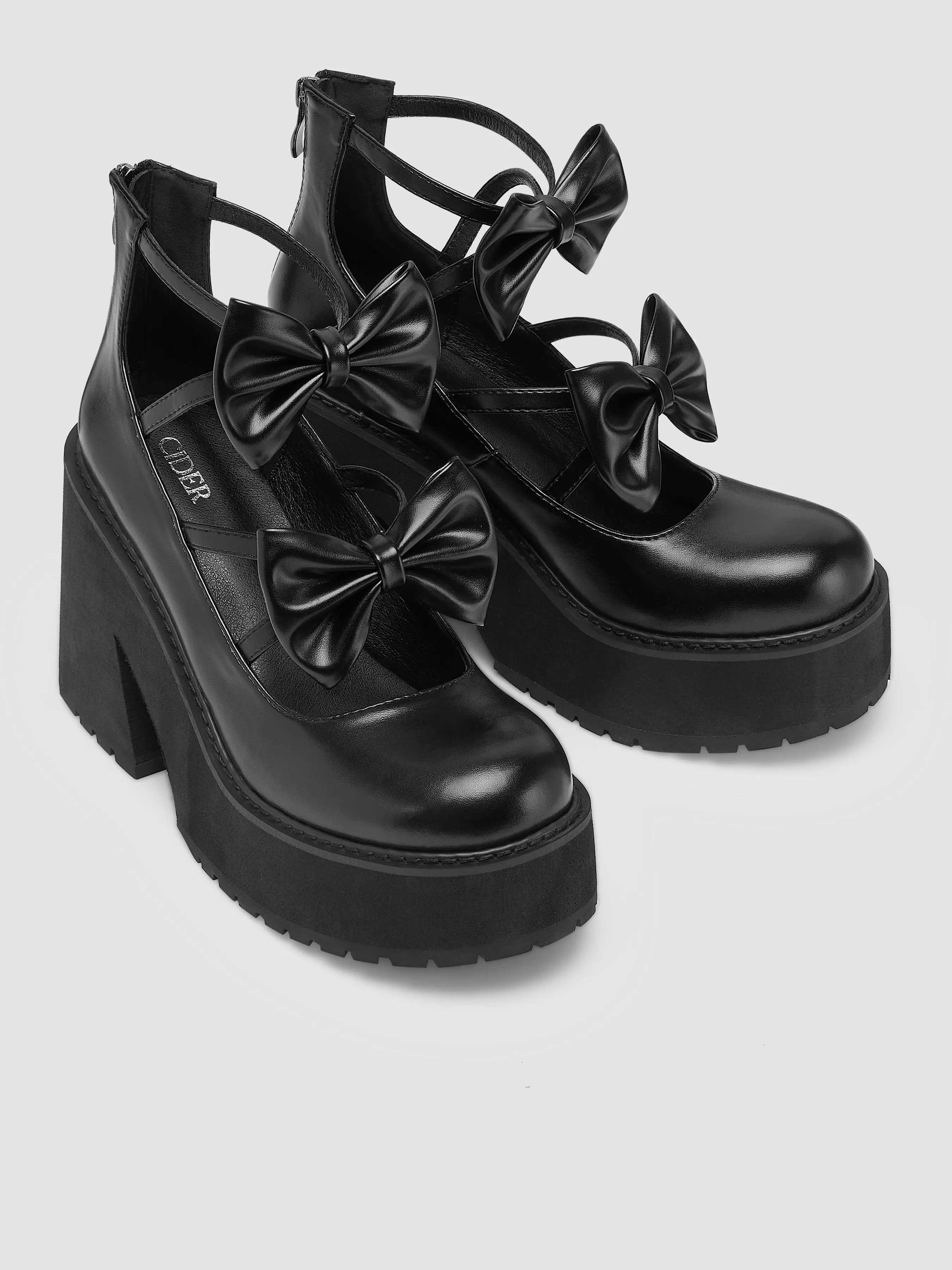  Zapatos Mary Jane con Tacón Grueso y Punta Redonda Decorados con Lazo