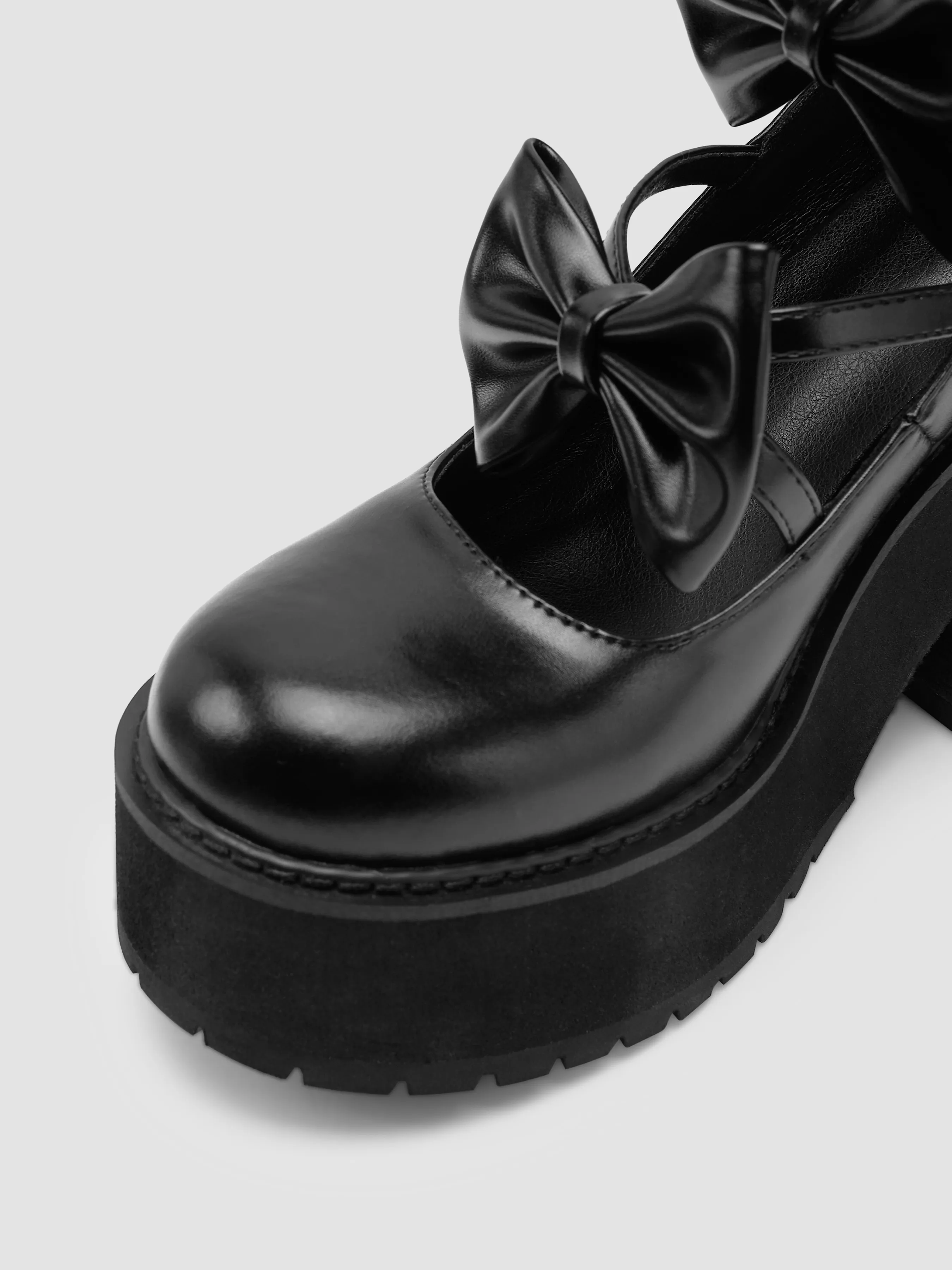  Zapatos Mary Jane con Tacón Grueso y Punta Redonda Decorados con Lazo