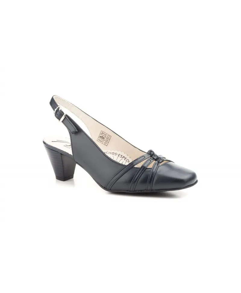 Zapatos Mujer Piel Marino Oscuro Tacón Hebilla