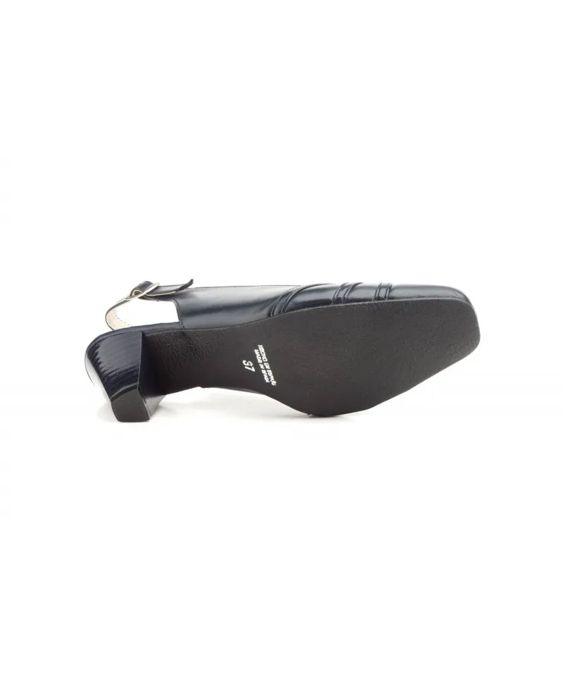 Zapatos Mujer Piel Marino Oscuro Tacón Hebilla